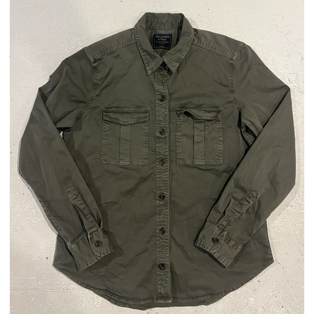 Abercrombie Fitch Womens Shirt S‎ Olive Green Button Up Utility Long Sleeve